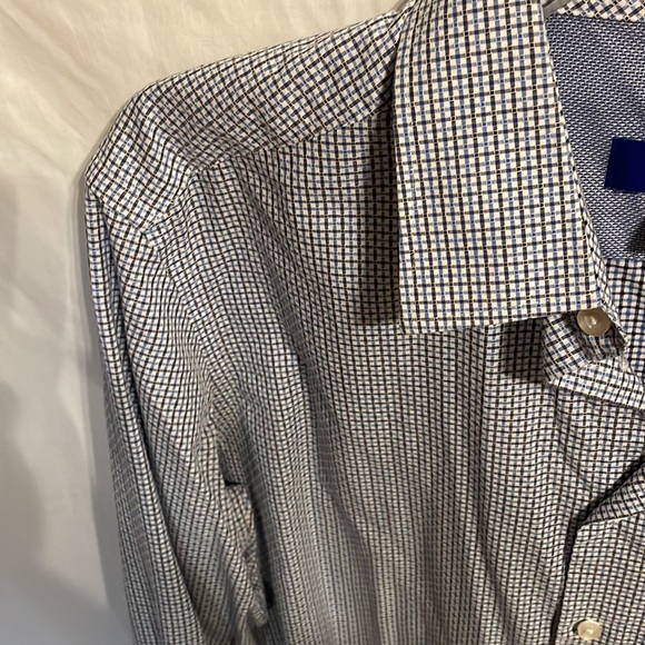 Egara Men’s Blue Striped Light Searsucker Button Up Dress Shirt Size Large Slim - Picture 5 of 12